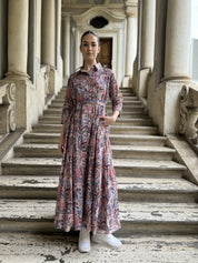 ARTEFILIA - abito gina mussola di cotone - ROSA ANTICO FLOWERS