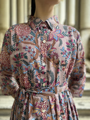 ARTEFILIA - abito gina mussola di cotone - ROSA ANTICO FLOWERS