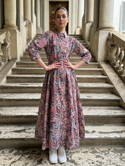 ARTEFILIA - abito gina mussola di cotone - ROSA ANTICO FLOWERS