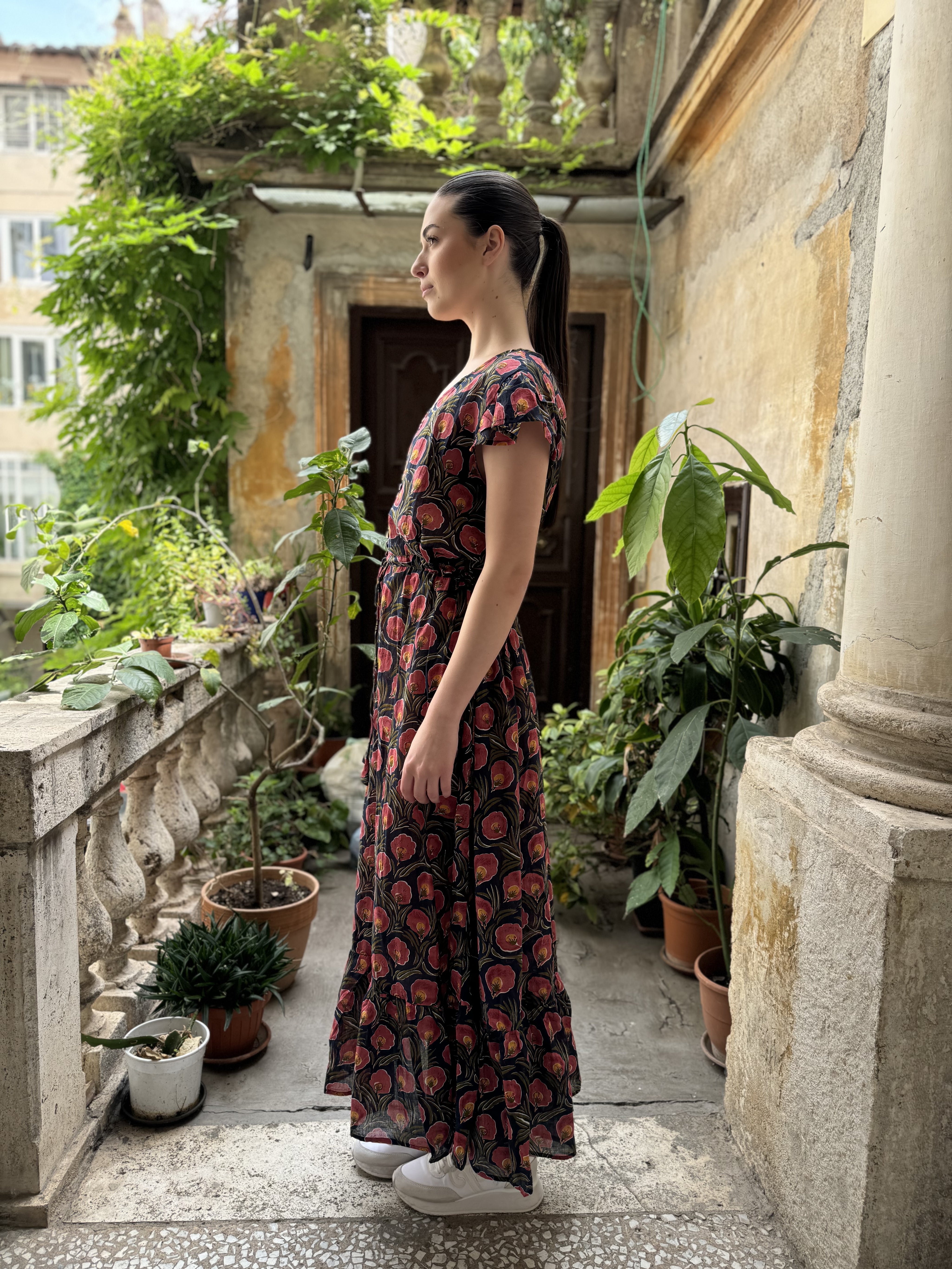 ARTEFILIA - abito mirta mussola di cotone - BLUE FLOWERS