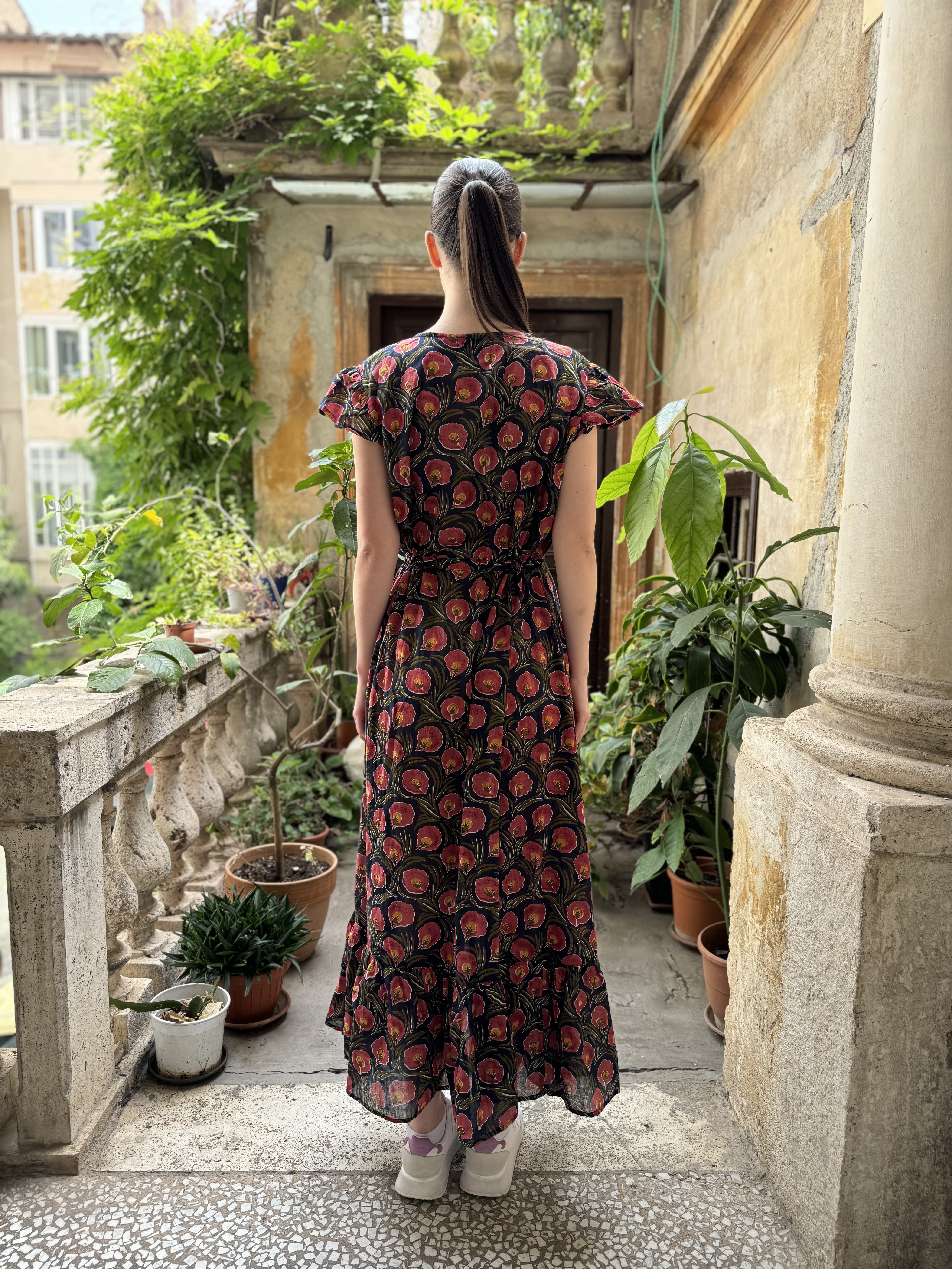 ARTEFILIA - abito mirta mussola di cotone - BLUE FLOWERS