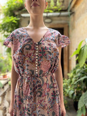 ARTEFILIA - abito mirta mussola di cotone - ROSA ANTICO FLOWERS