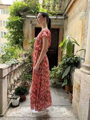 ARTEFILIA - abito mirta mussola di cotone - ARANCIO FLOWERS