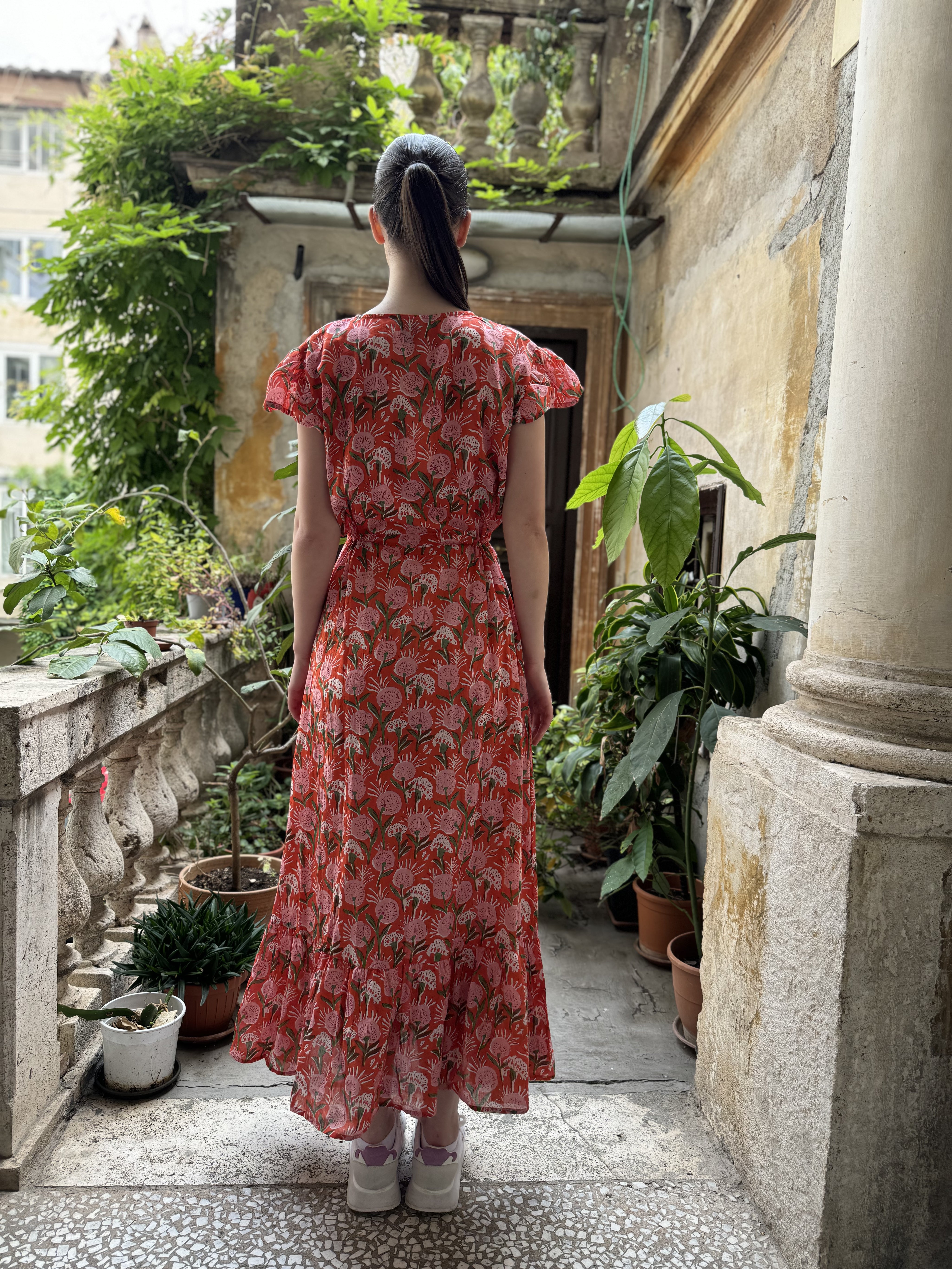 ARTEFILIA - abito mirta mussola di cotone - ARANCIO FLOWERS