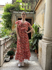 ARTEFILIA - abito mirta mussola di cotone - ARANCIO FLOWERS