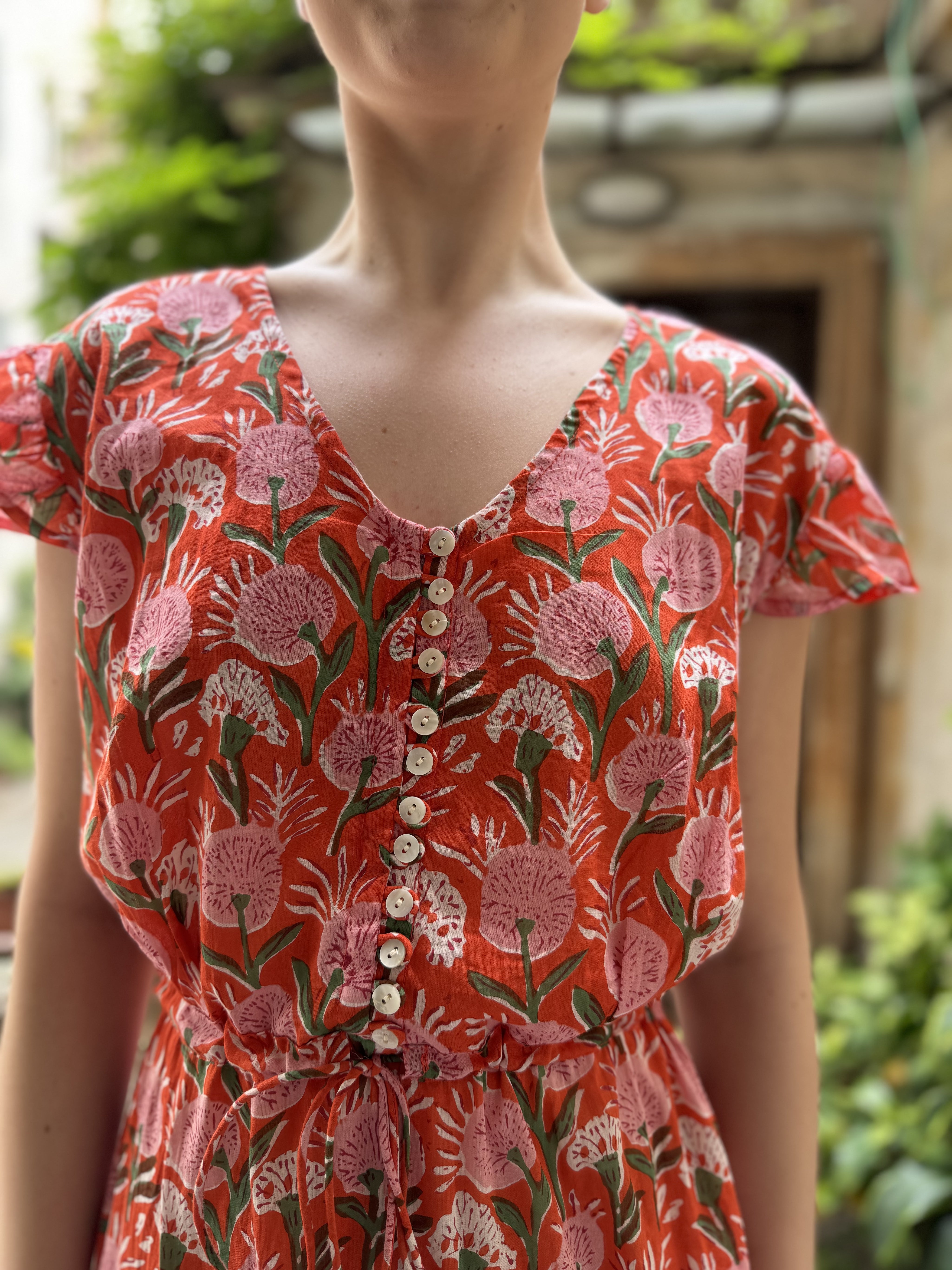 ARTEFILIA - abito mirta mussola di cotone - ARANCIO FLOWERS