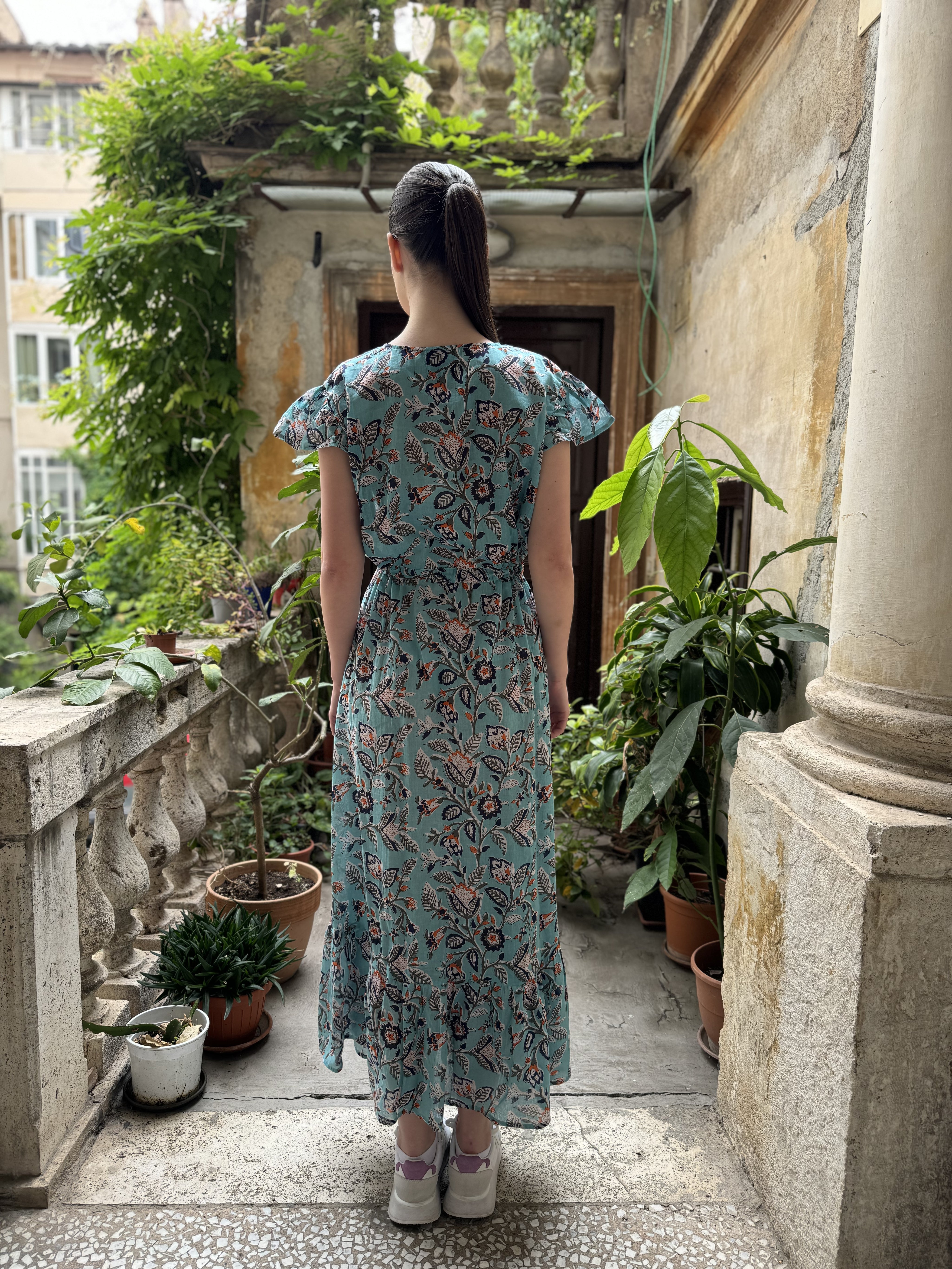 ARTEFILIA - abito mirta mussola di cotone - TURCHESE FLOWERS