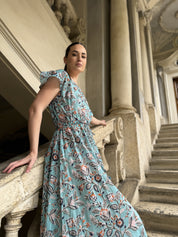 ARTEFILIA - abito mirta mussola di cotone - TURCHESE FLOWERS