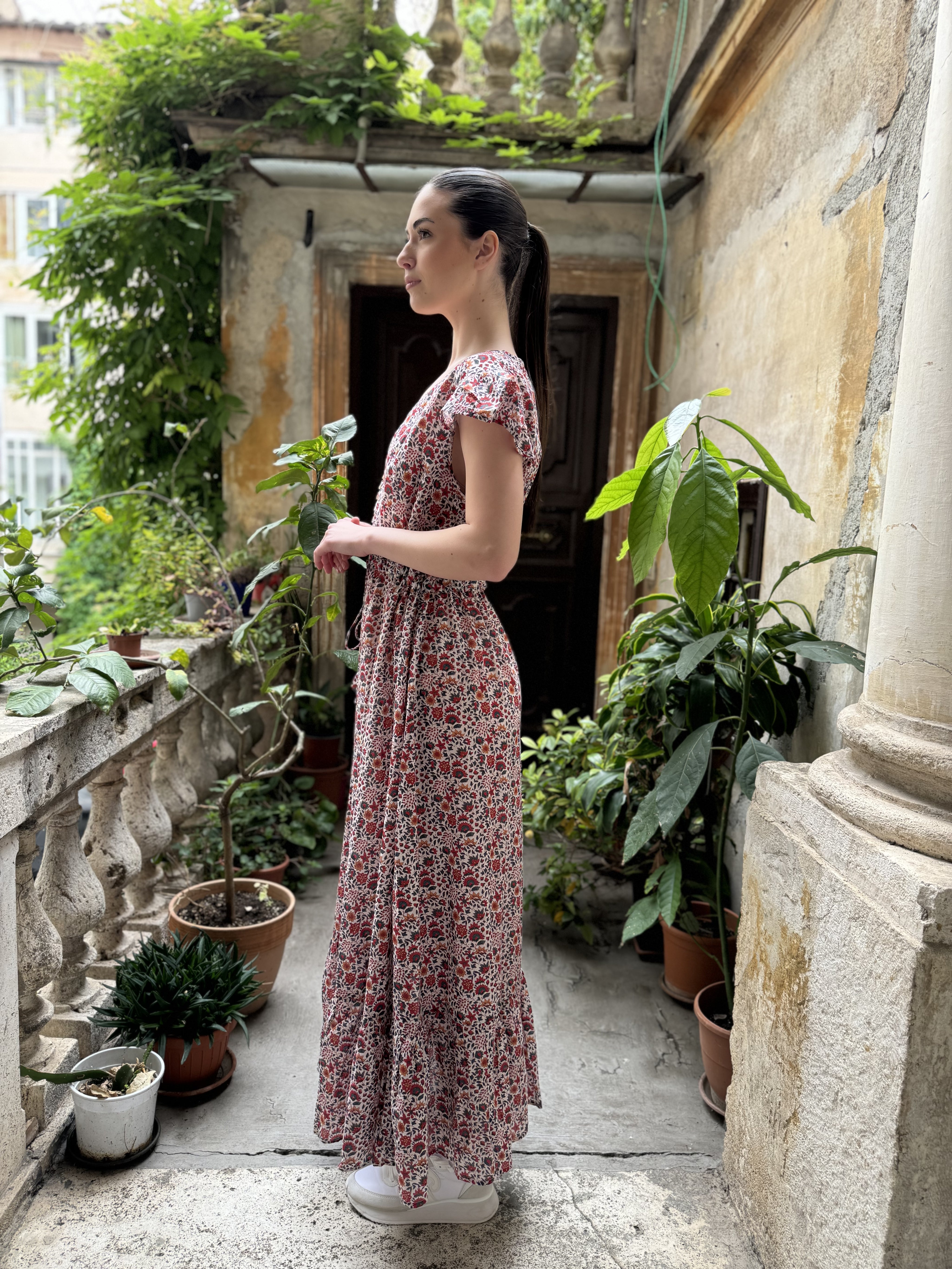 ARTEFILIA - abito mirta mussola di cotone - BIANCO FLOWERS