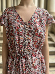 ARTEFILIA - abito mirta mussola di cotone - BIANCO FLOWERS