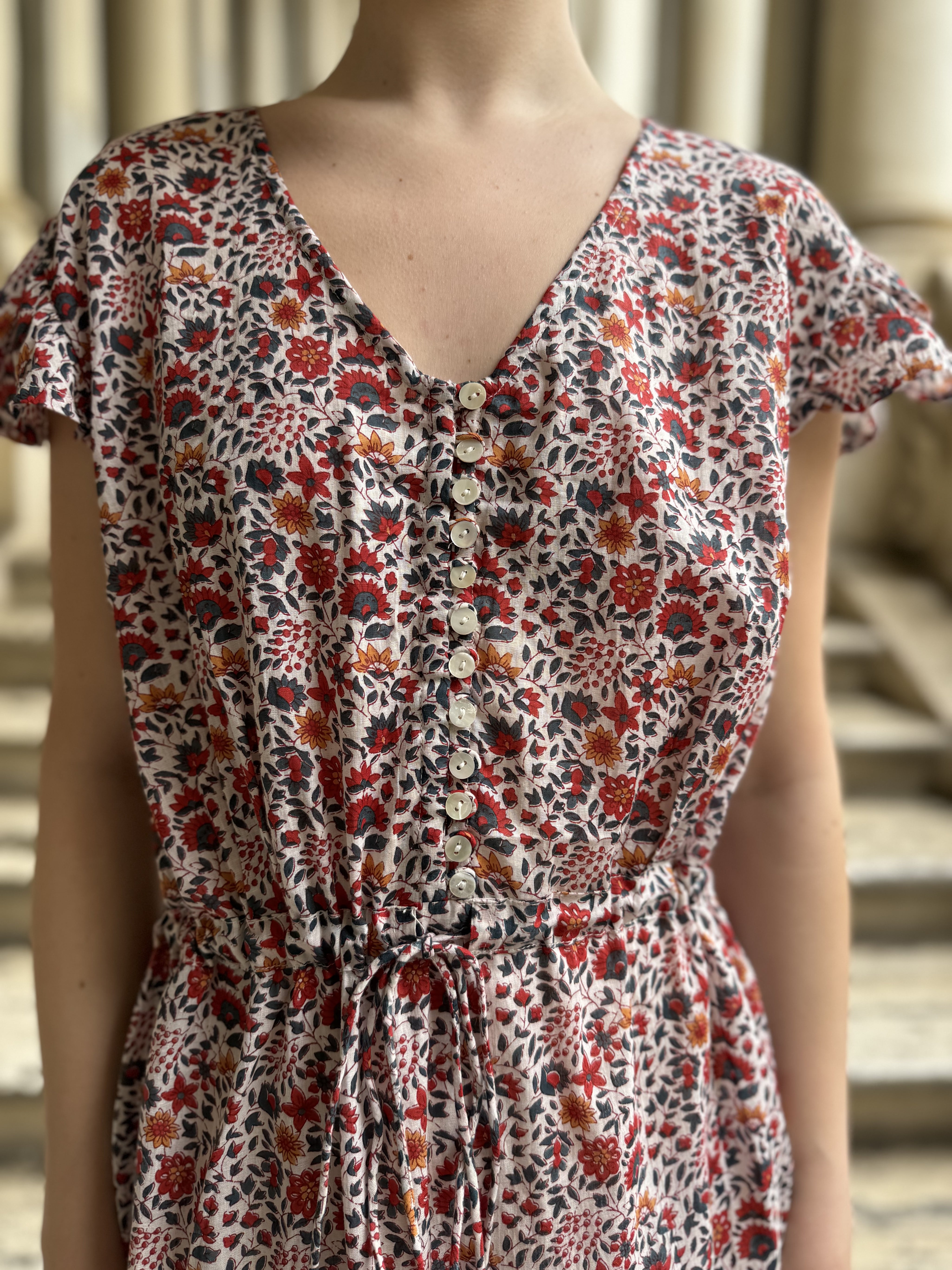 ARTEFILIA - abito mirta mussola di cotone - BIANCO FLOWERS