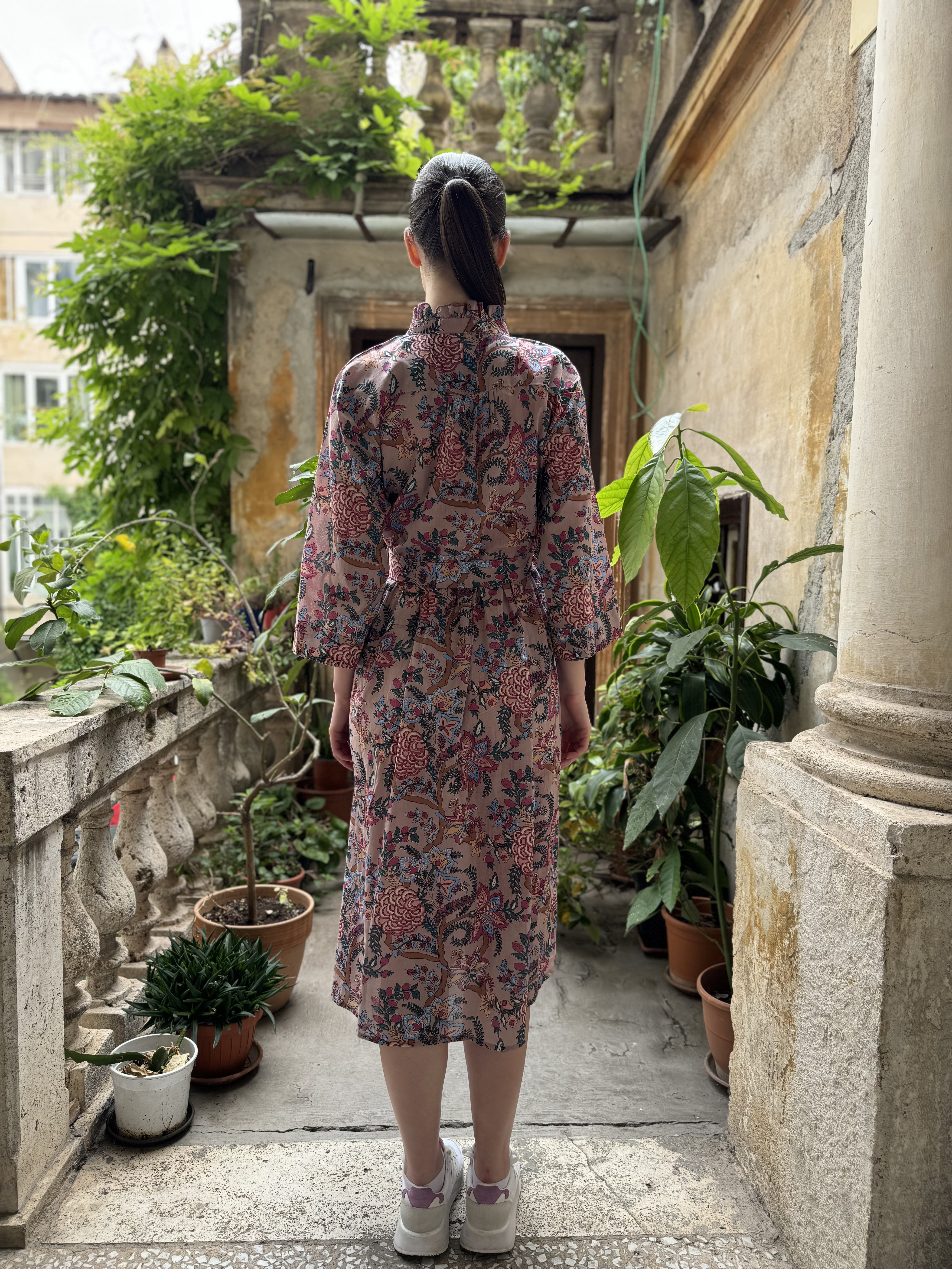 ARTEFILIA-abito carolina mussola cotone - ROSA ANTICO FLOWERS