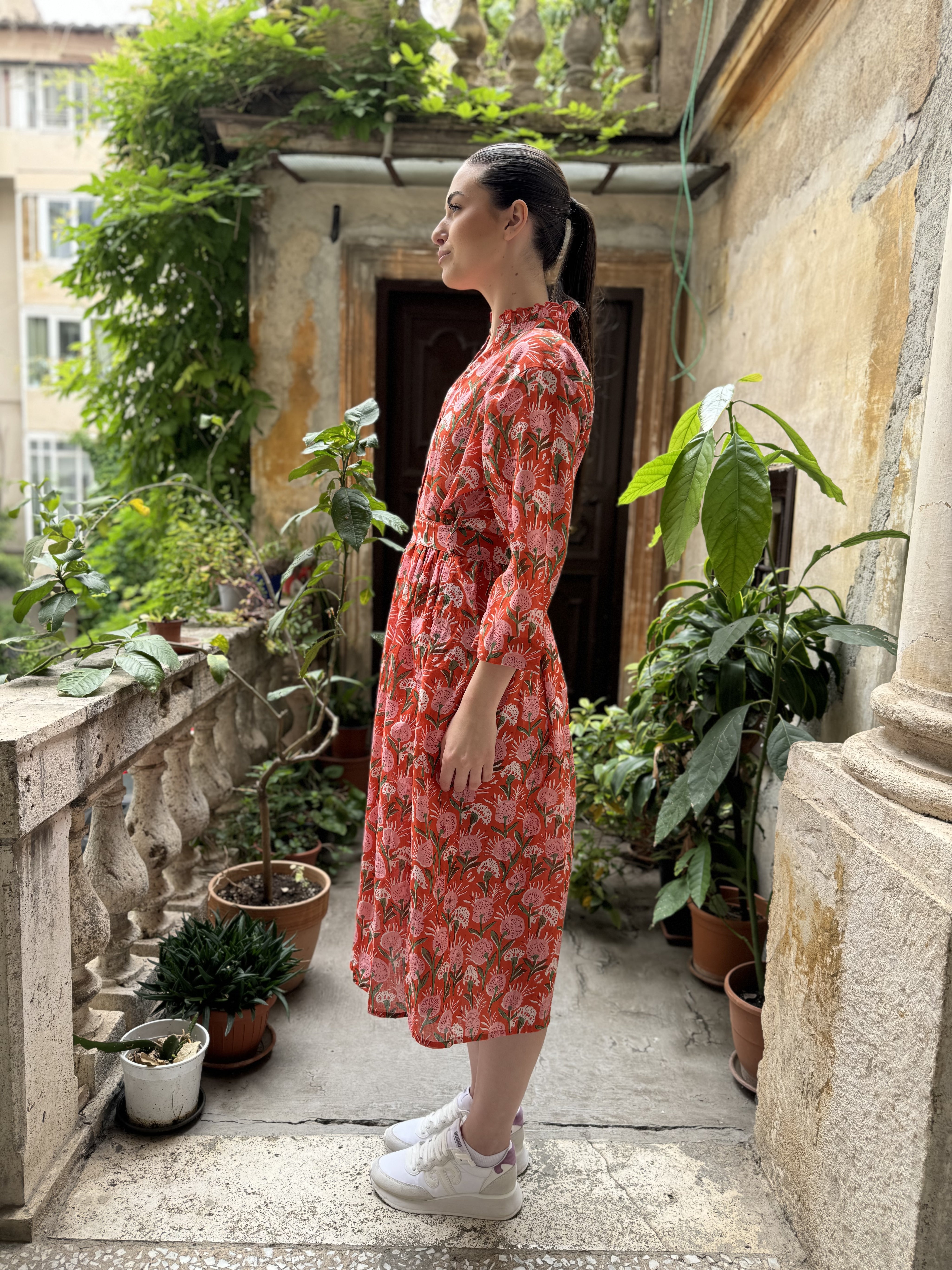 ARTEFILIA-abito carolina mussola cotone - ARANCIO FLOWERS