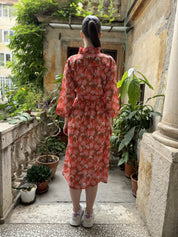 ARTEFILIA-abito carolina mussola cotone - ARANCIO FLOWERS