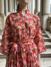 ARTEFILIA-abito carolina mussola cotone - ARANCIO FLOWERS