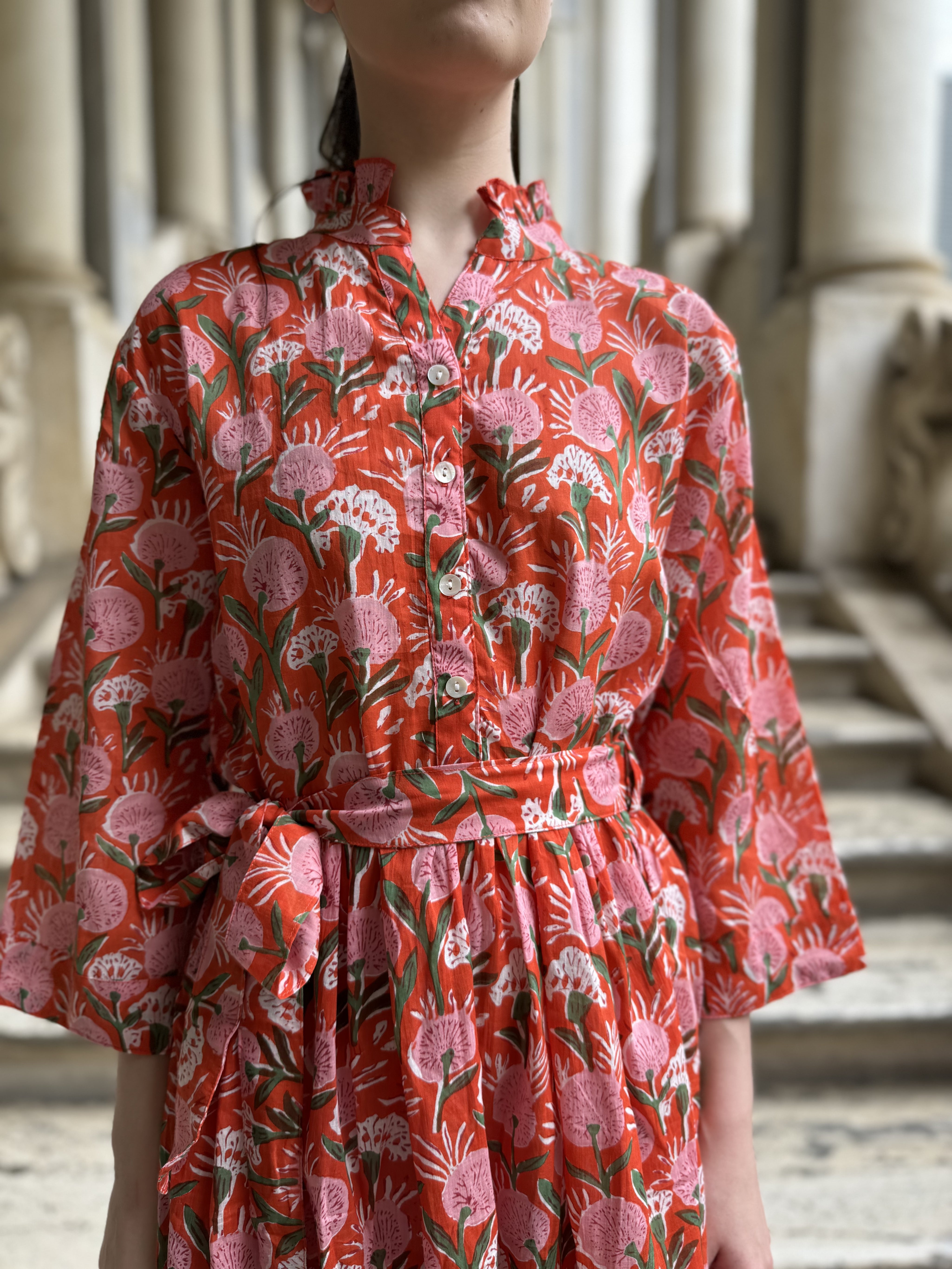 ARTEFILIA-abito carolina mussola cotone - ARANCIO FLOWERS