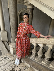 ARTEFILIA-abito carolina mussola cotone - ARANCIO FLOWERS