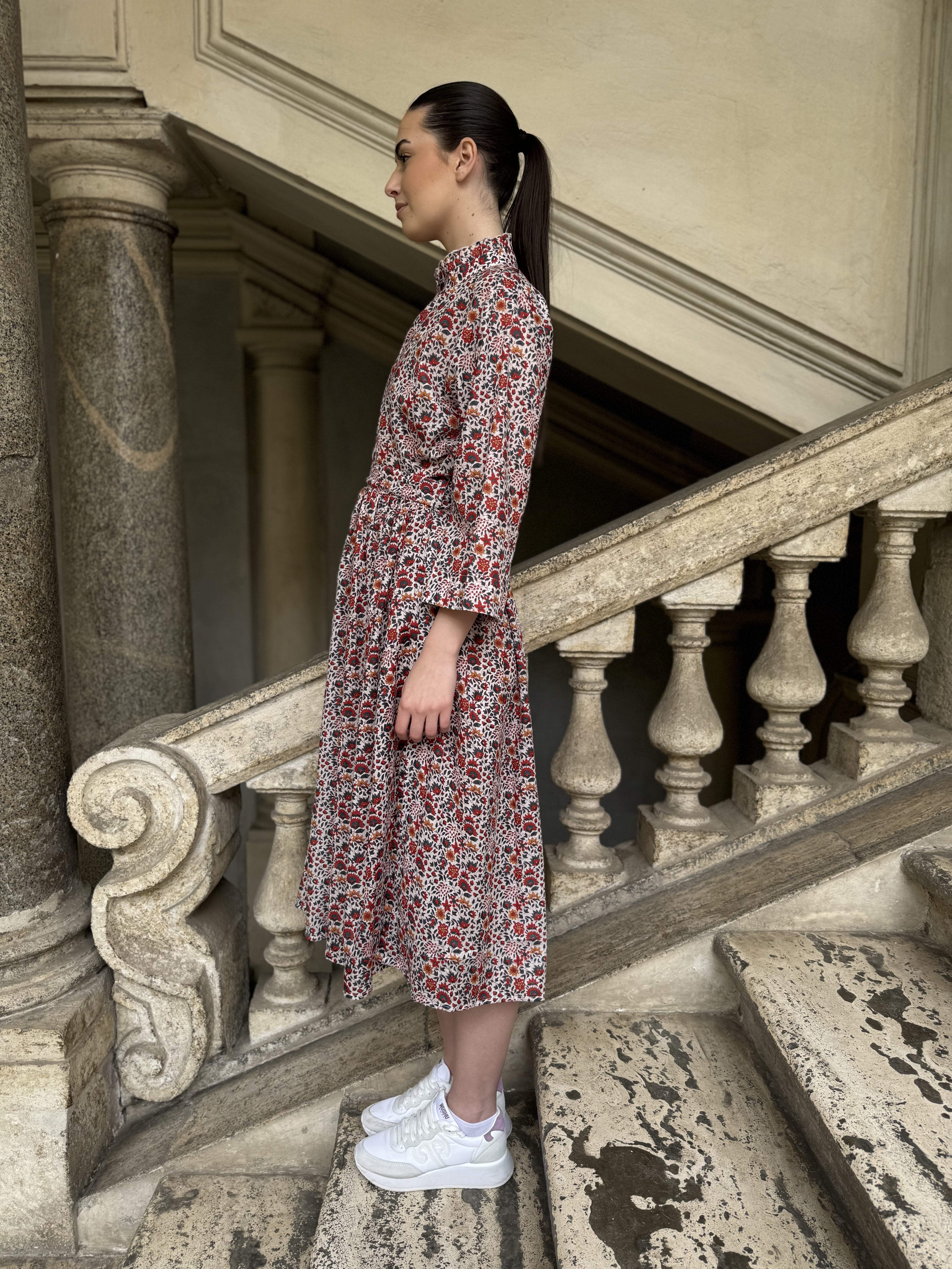 ARTEFILIA-abito carolina mussola cotone - BIANCO FLOWERS