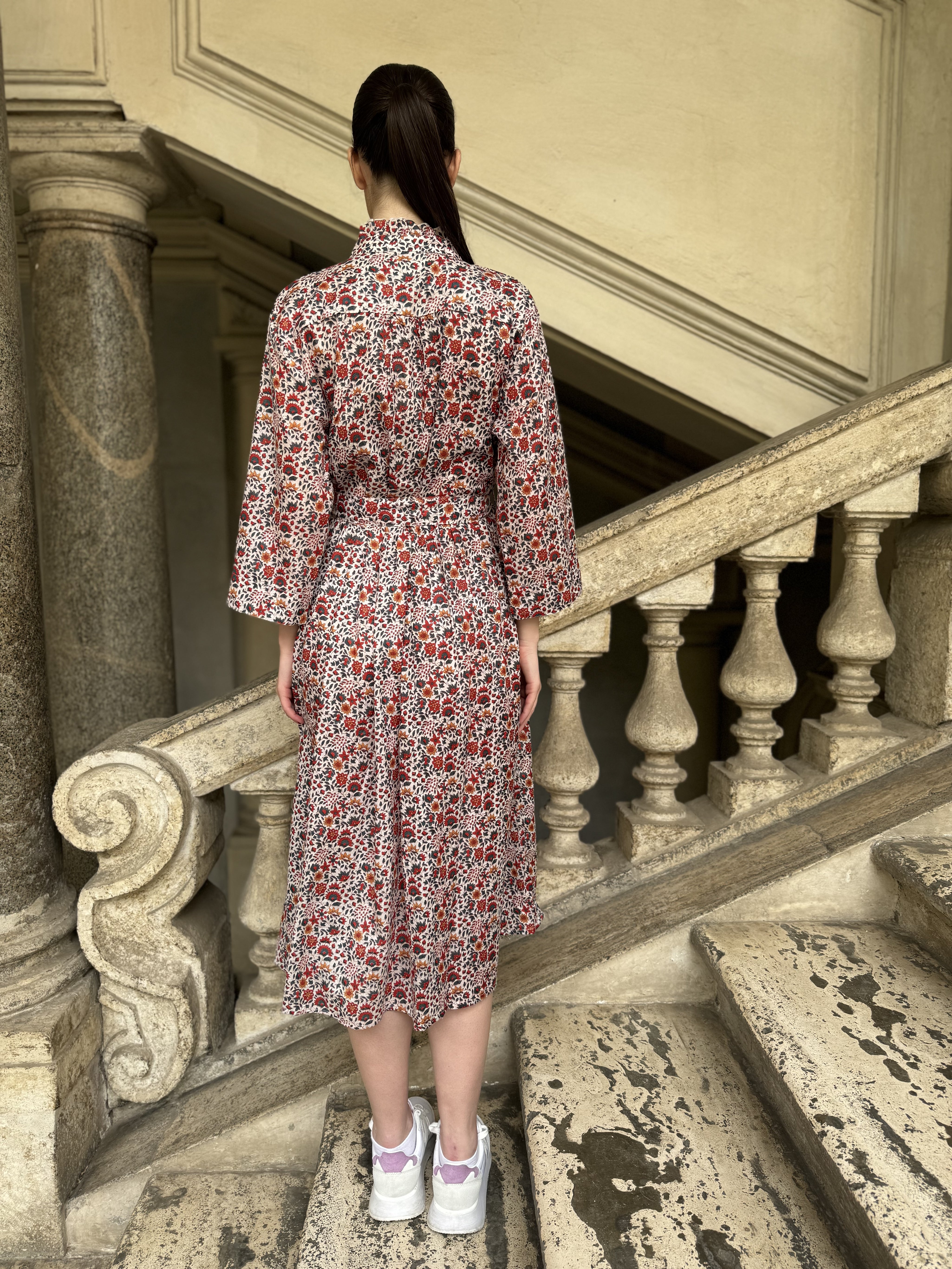 ARTEFILIA-abito carolina mussola cotone - BIANCO FLOWERS