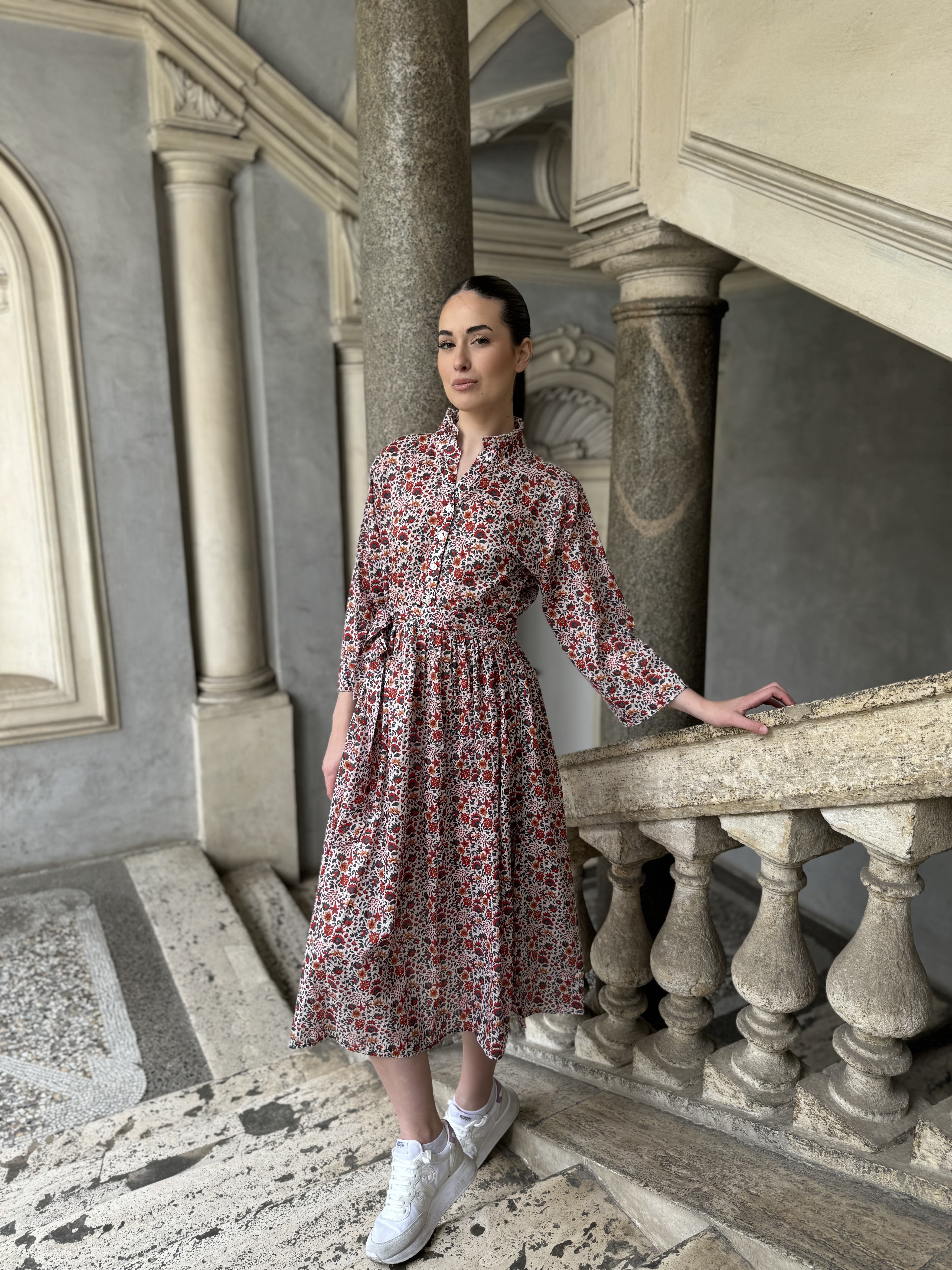 ARTEFILIA-abito carolina mussola cotone - BIANCO FLOWERS