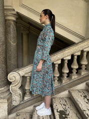 ARTEFILIA-abito carolina mussola cotone - TURCHESE FLOWERS