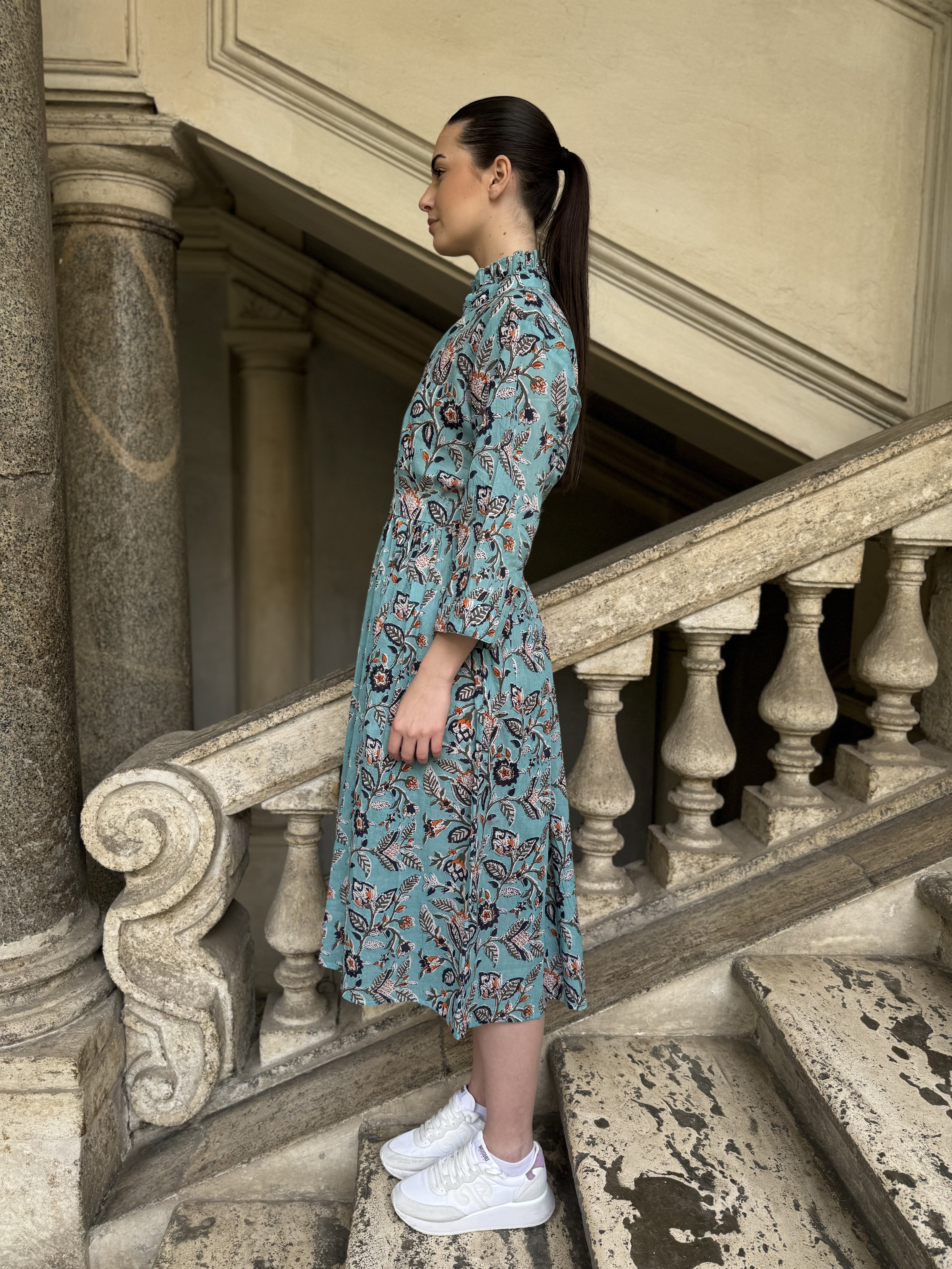 ARTEFILIA-abito carolina mussola cotone - TURCHESE FLOWERS