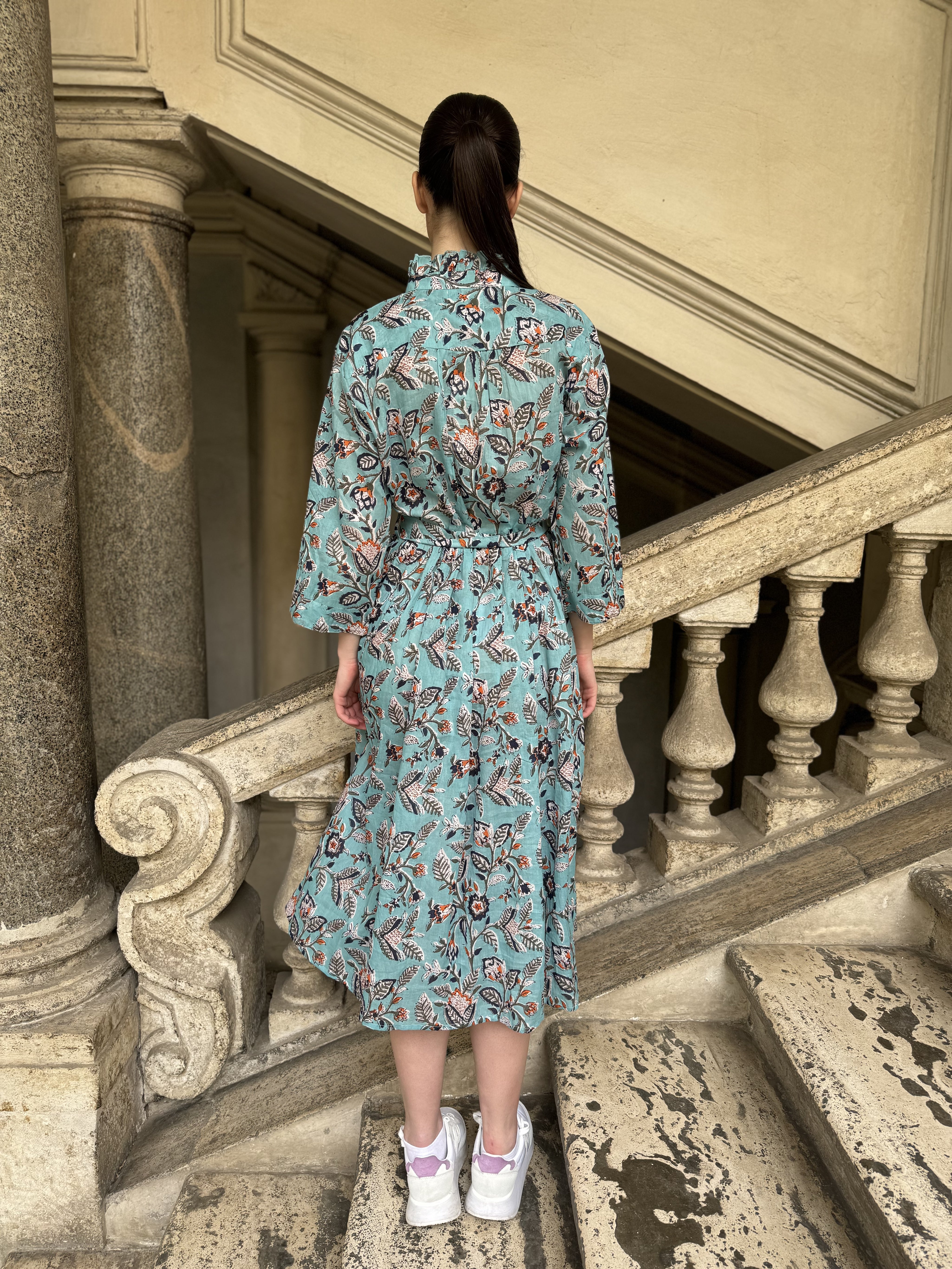 ARTEFILIA-abito carolina mussola cotone - TURCHESE FLOWERS