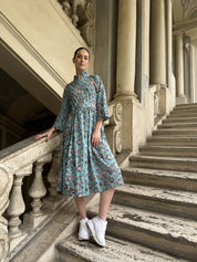 ARTEFILIA-abito carolina mussola cotone - TURCHESE FLOWERS