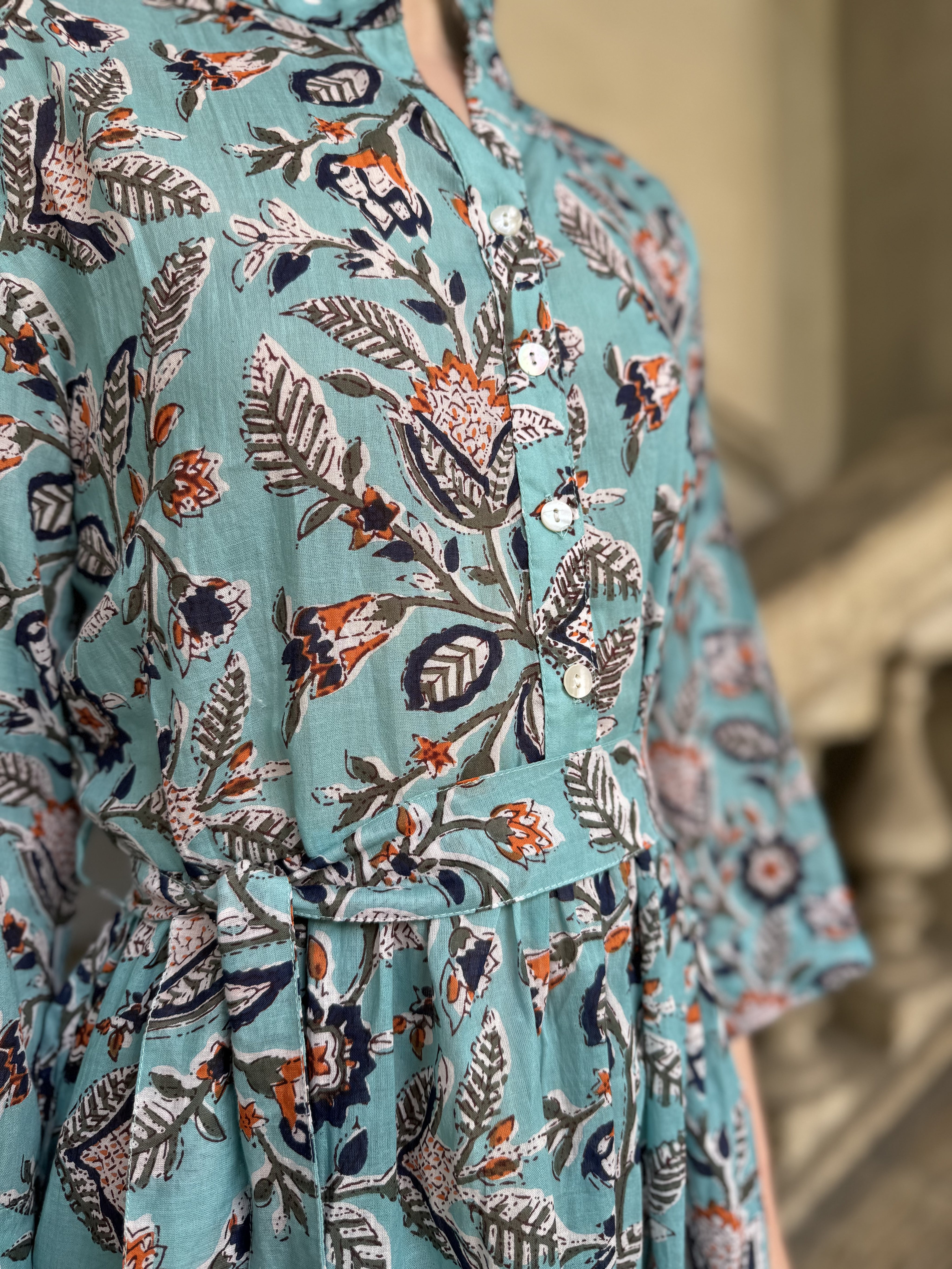 ARTEFILIA-abito carolina mussola cotone - TURCHESE FLOWERS