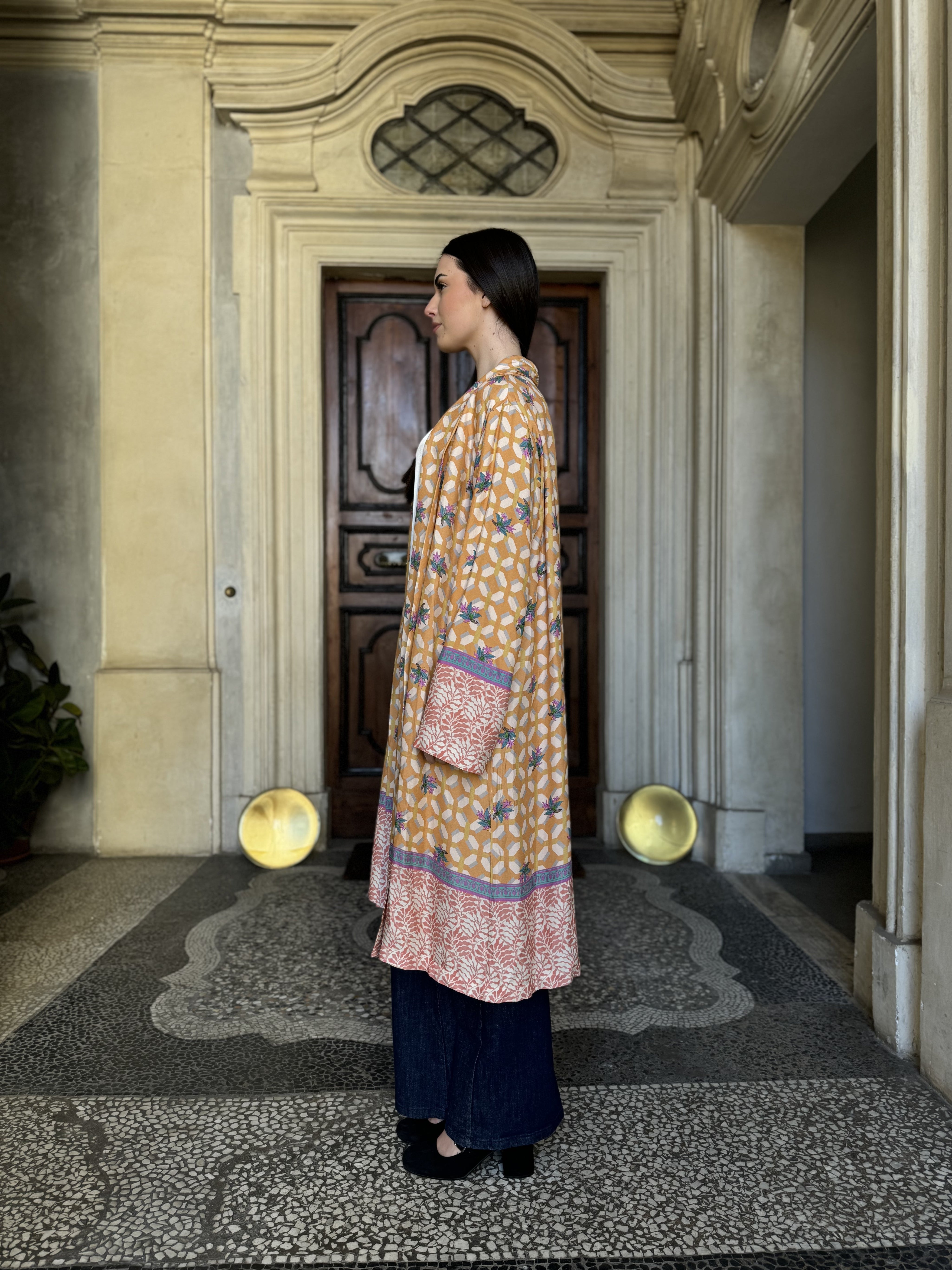 WU-SIDE - kimono lungo fantasia - ARANCIO TU
