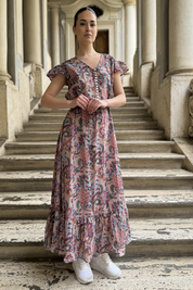 ARTEFILIA - abito mirta mussola di cotone - ROSA ANTICO FLOWERS