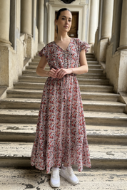 ARTEFILIA - abito mirta mussola di cotone - BIANCO FLOWERS