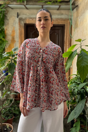 ARTEFILIA - blusa mussola di cotone eva - BIANCO FLOWERS