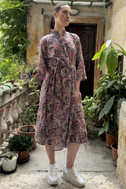 ARTEFILIA-abito carolina mussola cotone - ROSA ANTICO FLOWERS