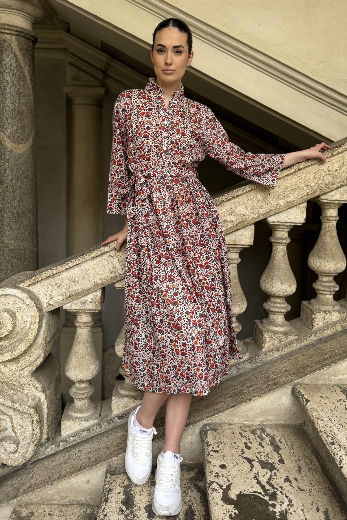 ARTEFILIA-abito carolina mussola cotone - BIANCO FLOWERS