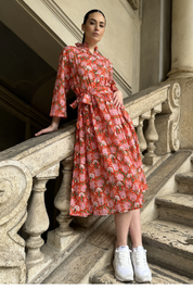 ARTEFILIA-abito carolina mussola cotone - ARANCIO FLOWERS