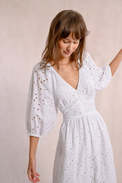 MOLLY BRACKEN - abito lungo con ricamo traforato - WHITE