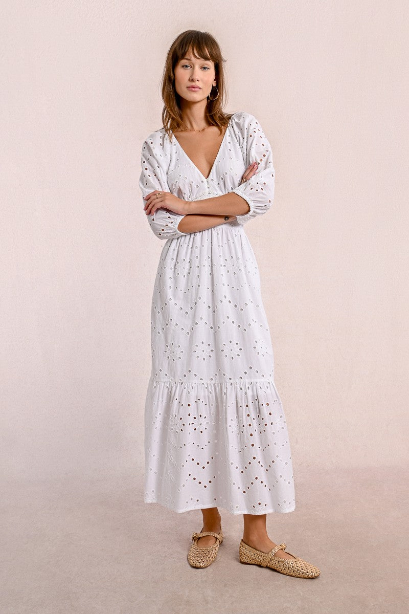 MOLLY BRACKEN - abito lungo con ricamo traforato - WHITE
