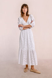 MOLLY BRACKEN - abito lungo con ricamo traforato - WHITE