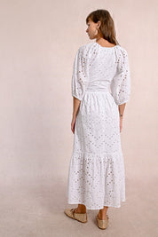 MOLLY BRACKEN - abito lungo con ricamo traforato - WHITE