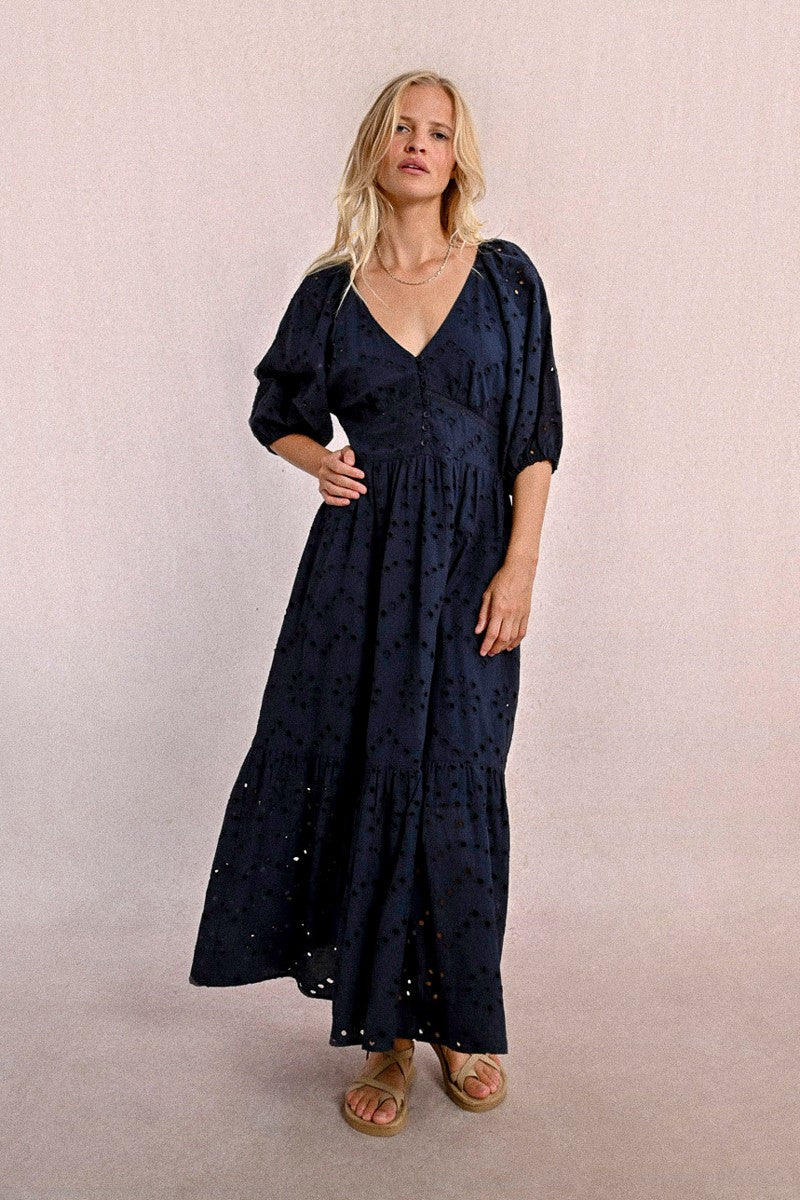MOLLY BRACKEN - abito lungo con ricamo traforato - NAVY BLUE