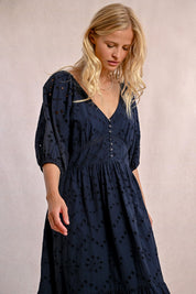 MOLLY BRACKEN - abito lungo con ricamo traforato - NAVY BLUE