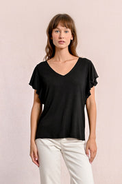 MOLLY BRACKEN - t shirt scollo v - BLACK