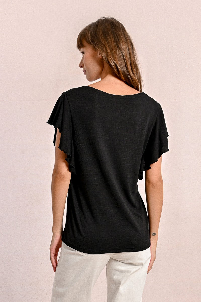 MOLLY BRACKEN - t shirt scollo v - BLACK