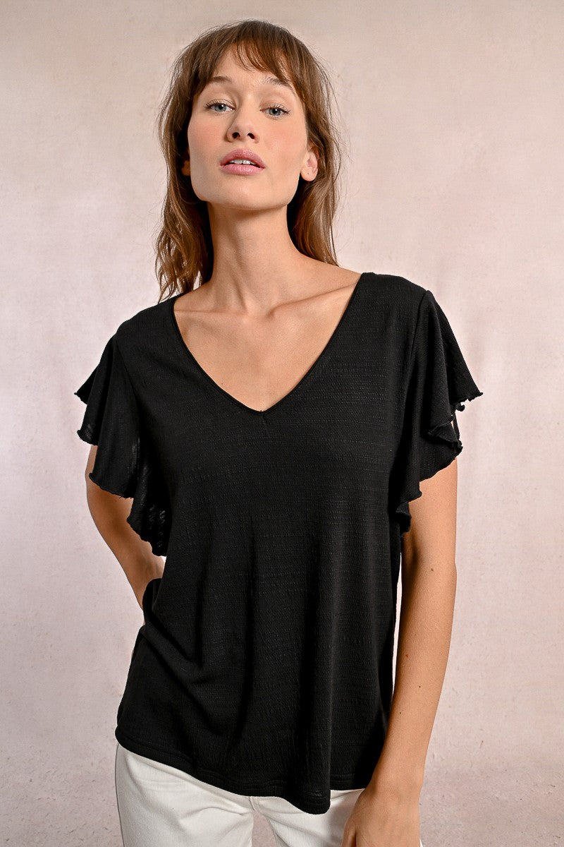MOLLY BRACKEN - t shirt scollo v - BLACK