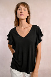 MOLLY BRACKEN - t shirt scollo v - BLACK