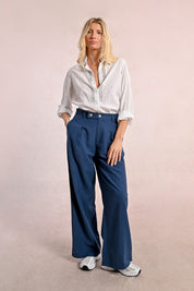 MOLLY BRACKEN - pantalone lino viscosa - NAVY BLUE