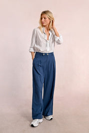 MOLLY BRACKEN - pantalone lino viscosa - NAVY BLUE