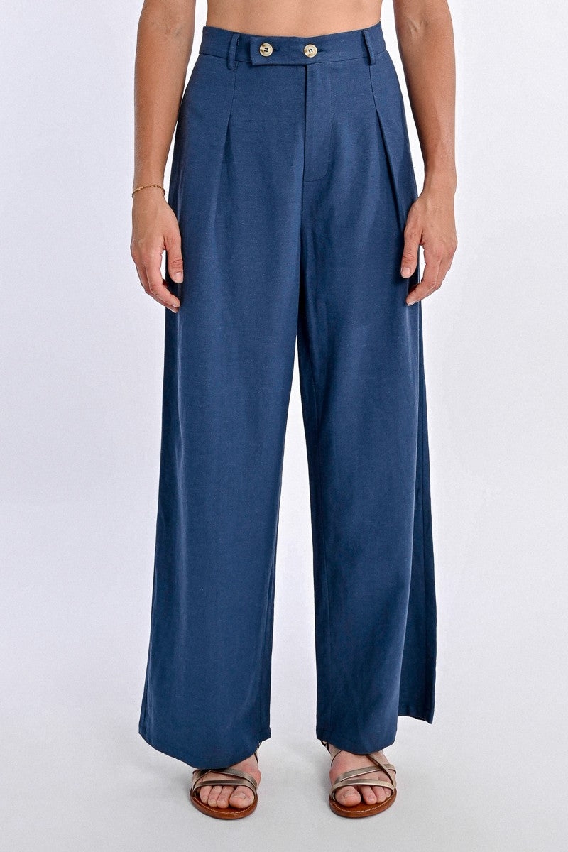 MOLLY BRACKEN - pantalone lino viscosa - NAVY BLUE