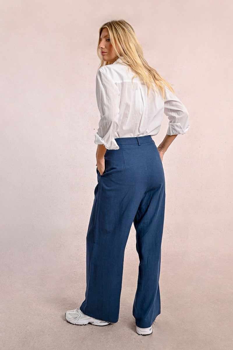 MOLLY BRACKEN - pantalone lino viscosa - NAVY BLUE